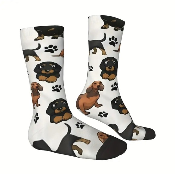 1 Pair of Whimsical Cartoon Dog Pattern Crew Socks, NEW, Unisex - Picture 9 of 10